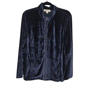 Tradition country collection 1X blue crushed velvet full zip shacket rhinestone